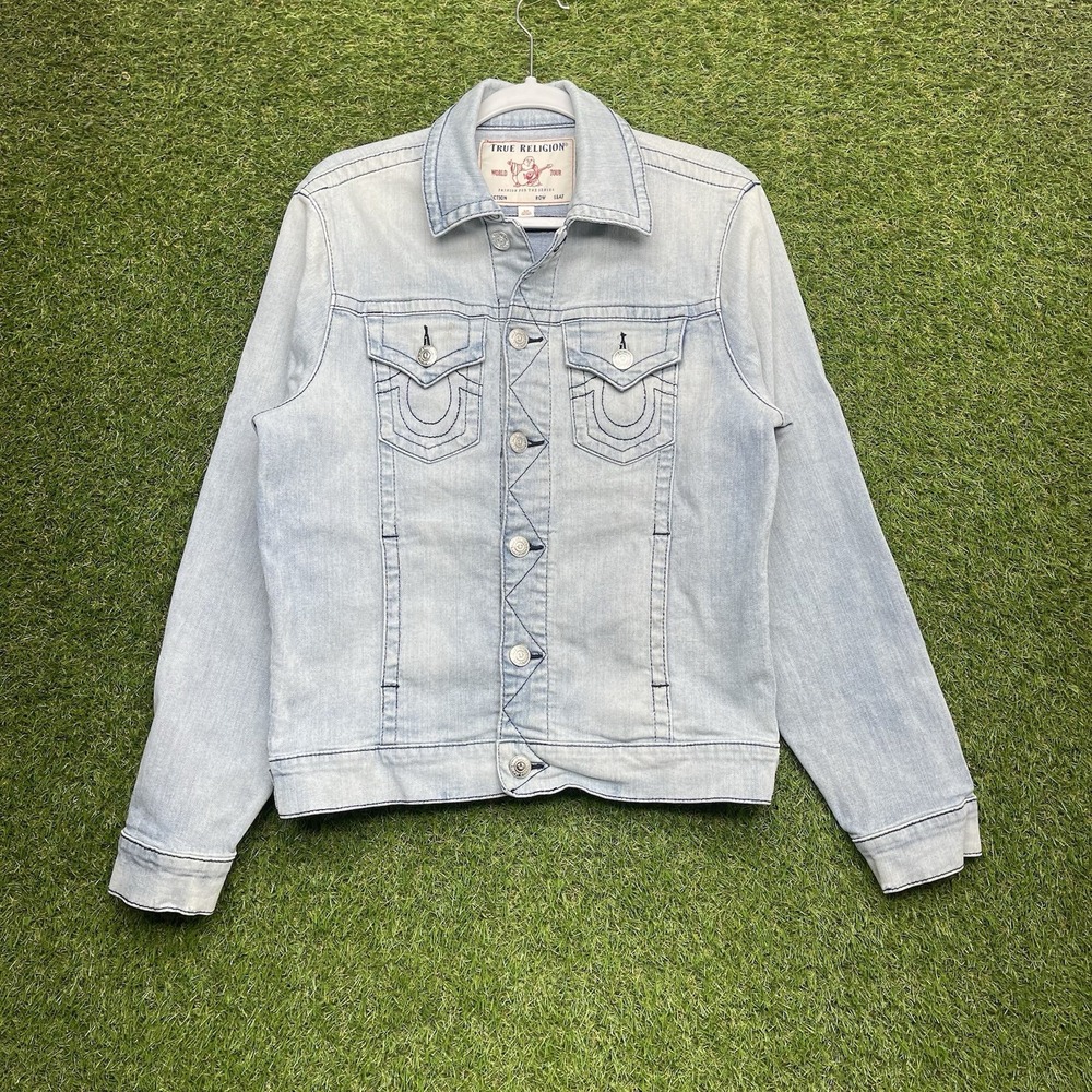 True Religion Trucker Jacket Mens Small 15426-00 Cotton Light Wash Denim Button